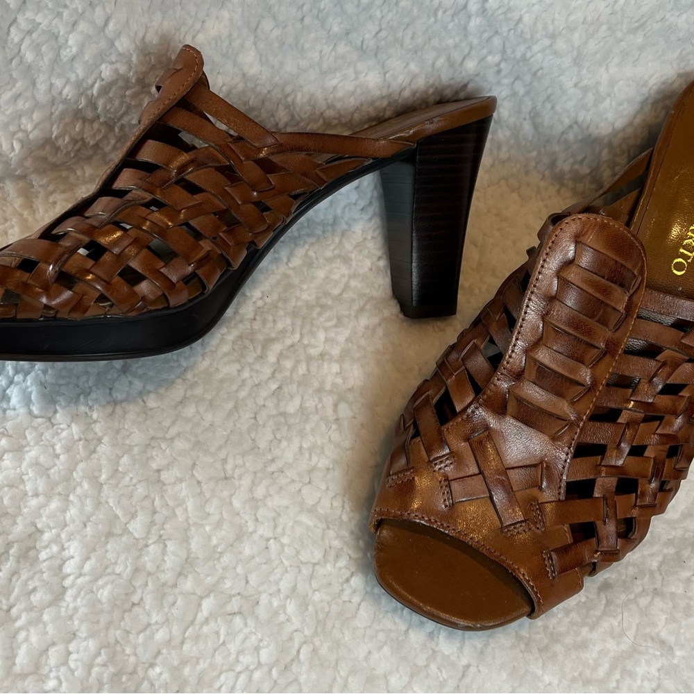 Franco Sarto Tan Woven Leather Heels